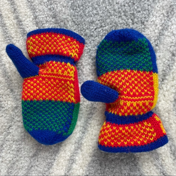 FISHER PRICE Vintage Football Patchwork Ear Flap Pom Pom Beanie and Mittens Set - Picture 6 of 7